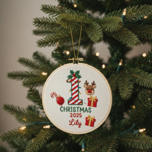 Custom Embroidered Baby Christmas Ornament, Baby First Christmas Keepsake